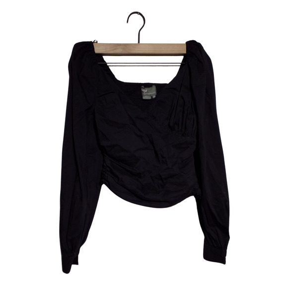 Anthropologie Tops - Anthropologie Womens Top Long Sleeve Crop Black Side Zipper Stretch Vneck Sz XS